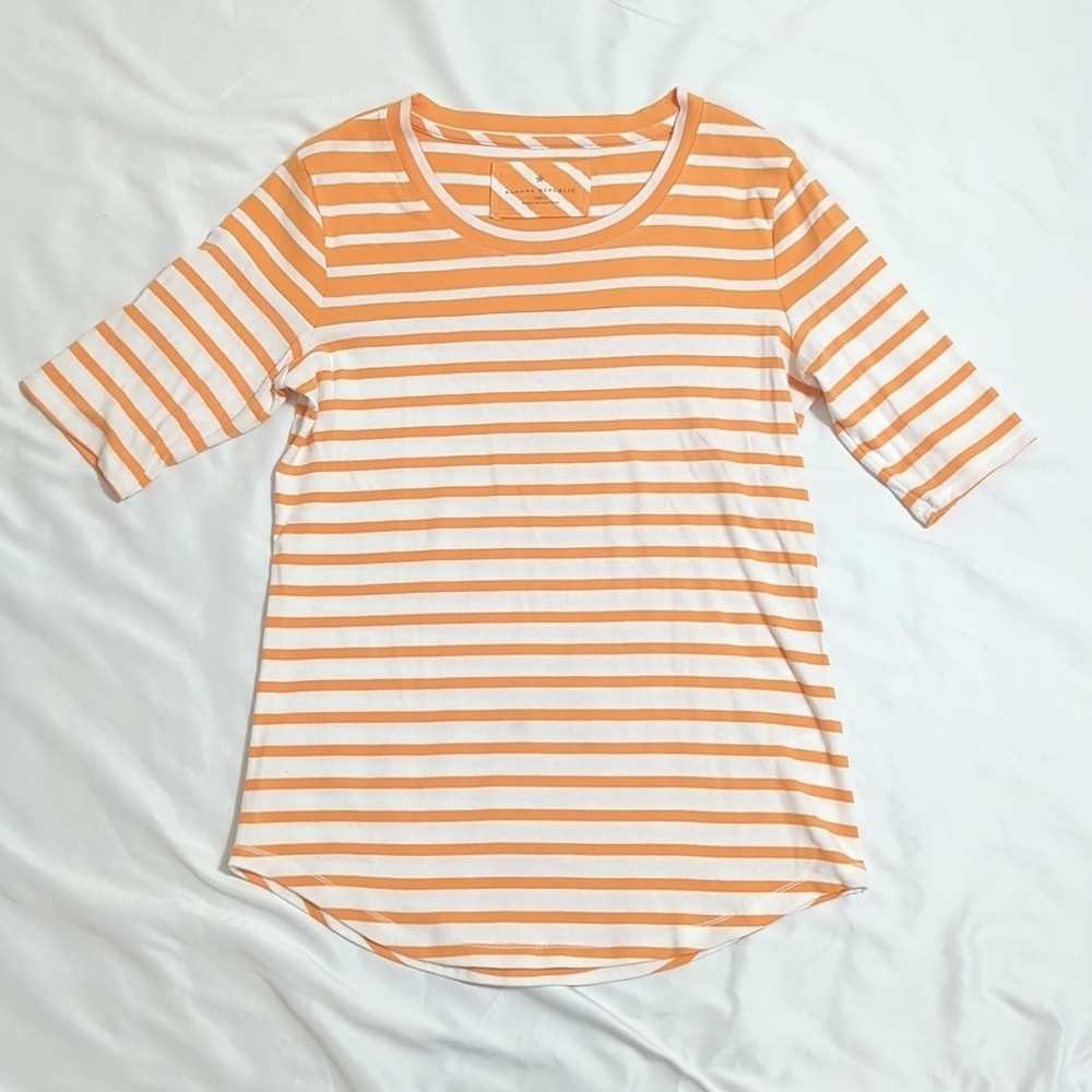 Banana Republic Short Sleeve Striped Top, Color White/Orange Size L